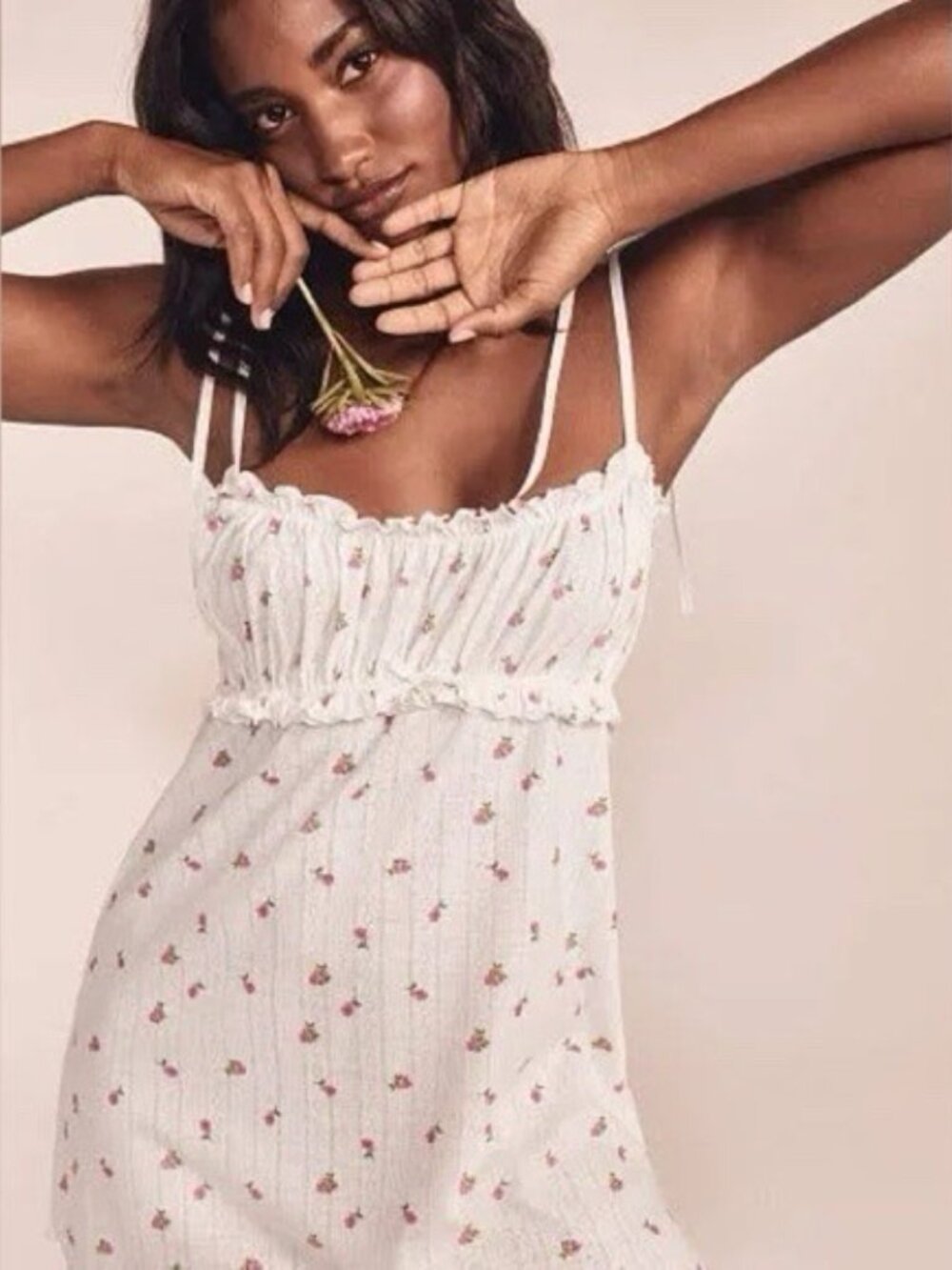 For Love & Lemons Blossom Pointelle Slip Dress M White Floral Boho Coquette - Picture 2 of 11